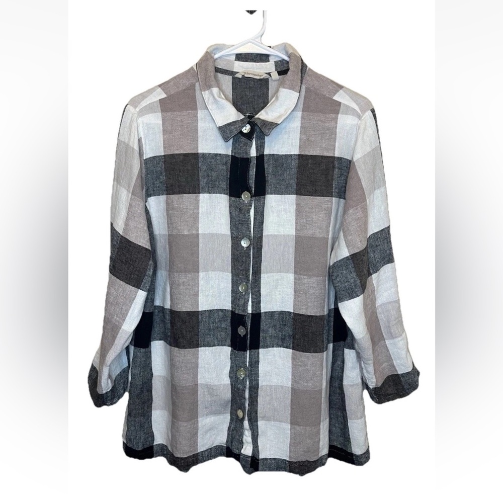 Soft Surroundings Carreaux Plaid Linen Blend Tunic Button Zip Back Size 2X EUC